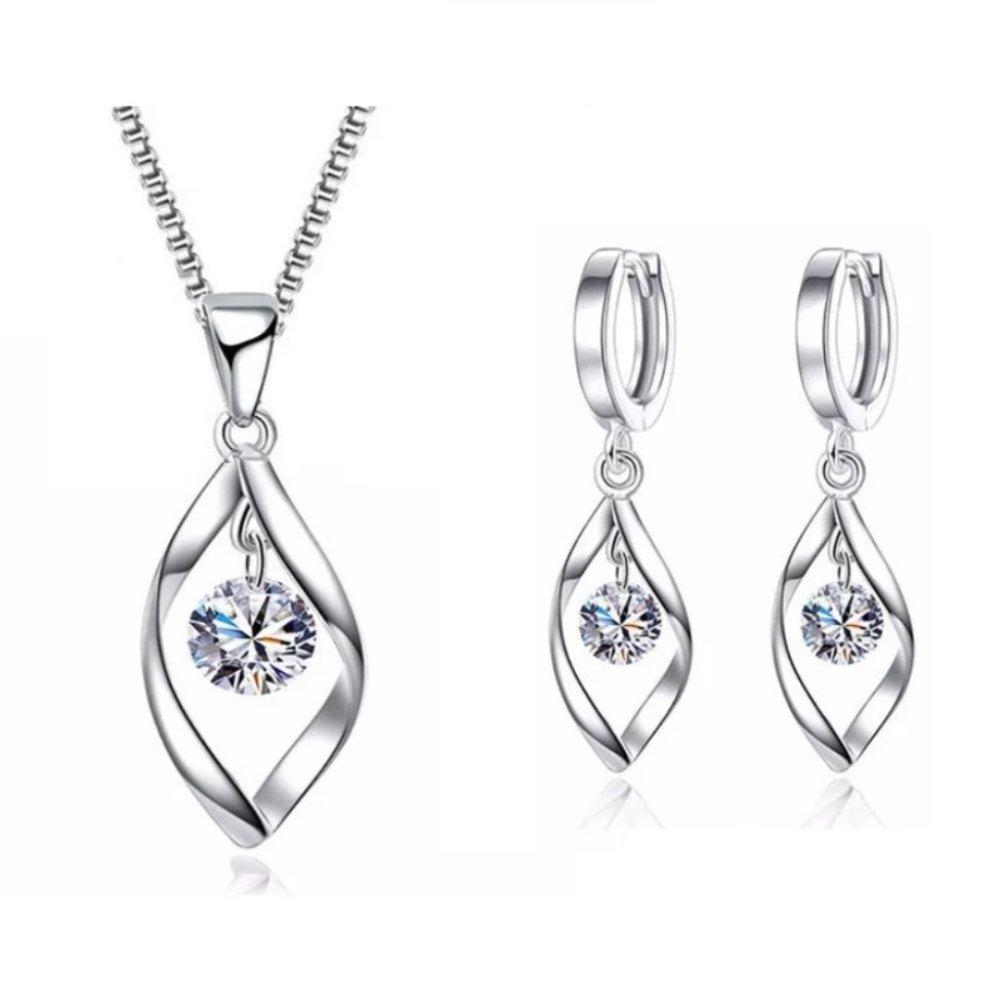 ❤️ Earrings And Necklace Tear Drop Woman 925 Sterling Silver Pendant Set Day